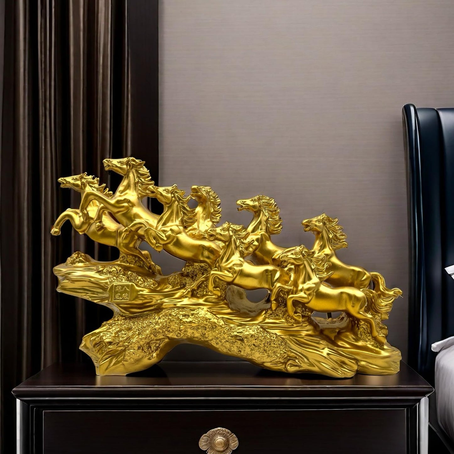 FUNSXBUG Chinese Feng Shui Horses Statue Sculpture - Resin Running Horse Figurines Home Office Decoration Tabletop Decor Ornaments for Wealth and Success Good Lucky Gifts Gold