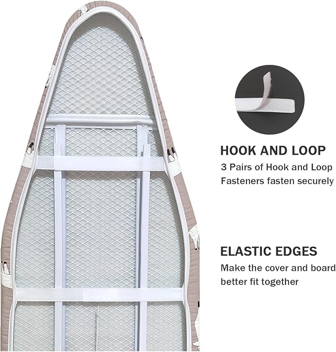 Ironing Board Cover and Pad Standard Size 15" x 54", 3 Pairs of Hook and Loop