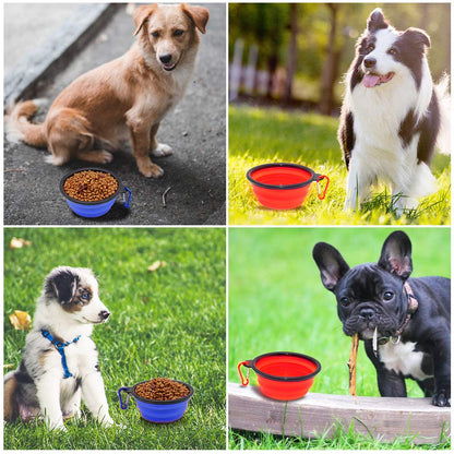 Dog Bowl Pet Collapsible Bowls, 2 Pack for Cats Dogs, Portable Pet Feeding Watering Dish for Walking Parking Traveling with 2 Carabiners (Small, Blue+Green)