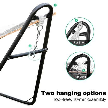 gafete Universal 2 Person Hammock Stand Only, 600 lbs Capacity, Fits 9 to 14ft Hammocks, Adjustable Double Heavy Duty Powder-Coated Steel Stand for Outside, Multi-Use (Black)