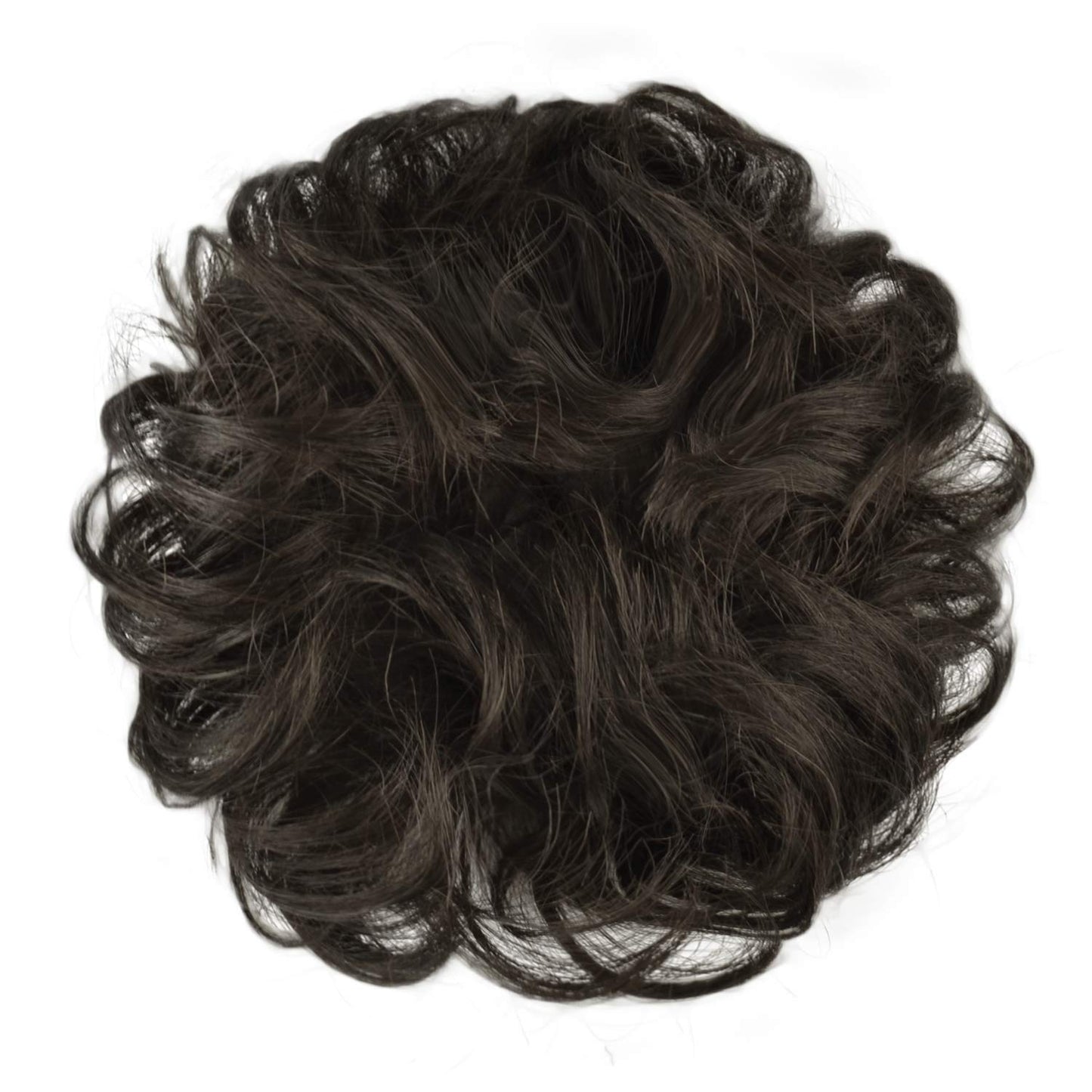 100% Human Hair Scrunchies, BARSDAR Curly Messy Bun Hairpiece Extensions Wedding Hair Pieces for Women Messy Bun Real Hair Updo Donut Chignons 2# Dark Brown