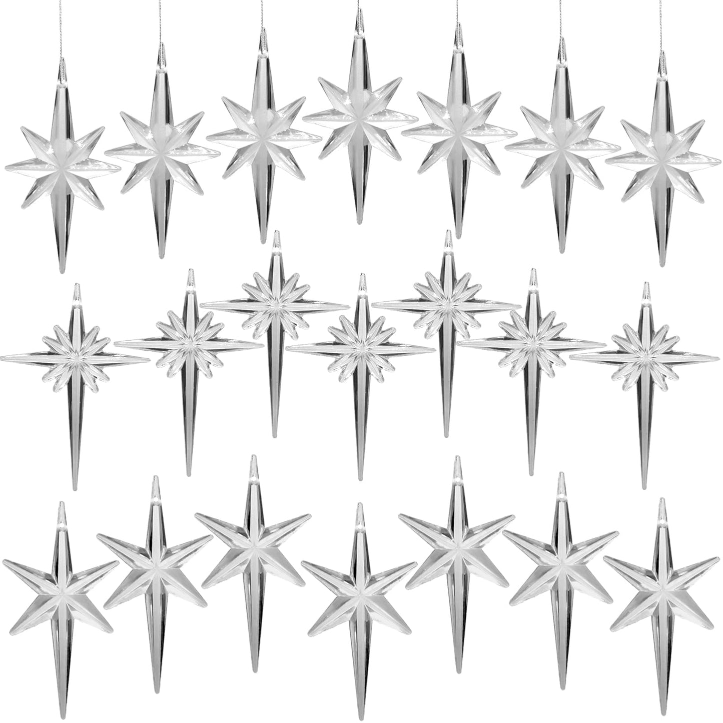 21Pack Star Topper Ornaments for Replacement Ceramic Christmas Tree - Clear White Plastic Modern Stars Hanging Decor Accessories