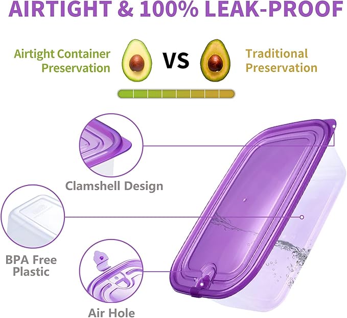 KIGI Plastic Food Containers, Large Stackable
