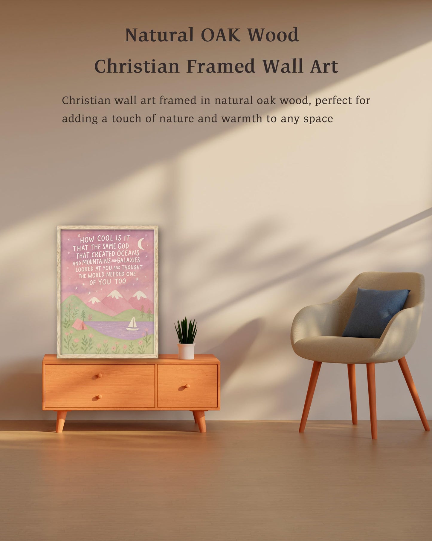 KensTro Natural OAK Wood Same God Creation Framed Wall Art,12x16in Inspirational Christian Bible Canvas Art,Mountain Nursery Decor,Pink Set of 1 for Christian Girl Bedroom Dorm for Girly Adoption Gift