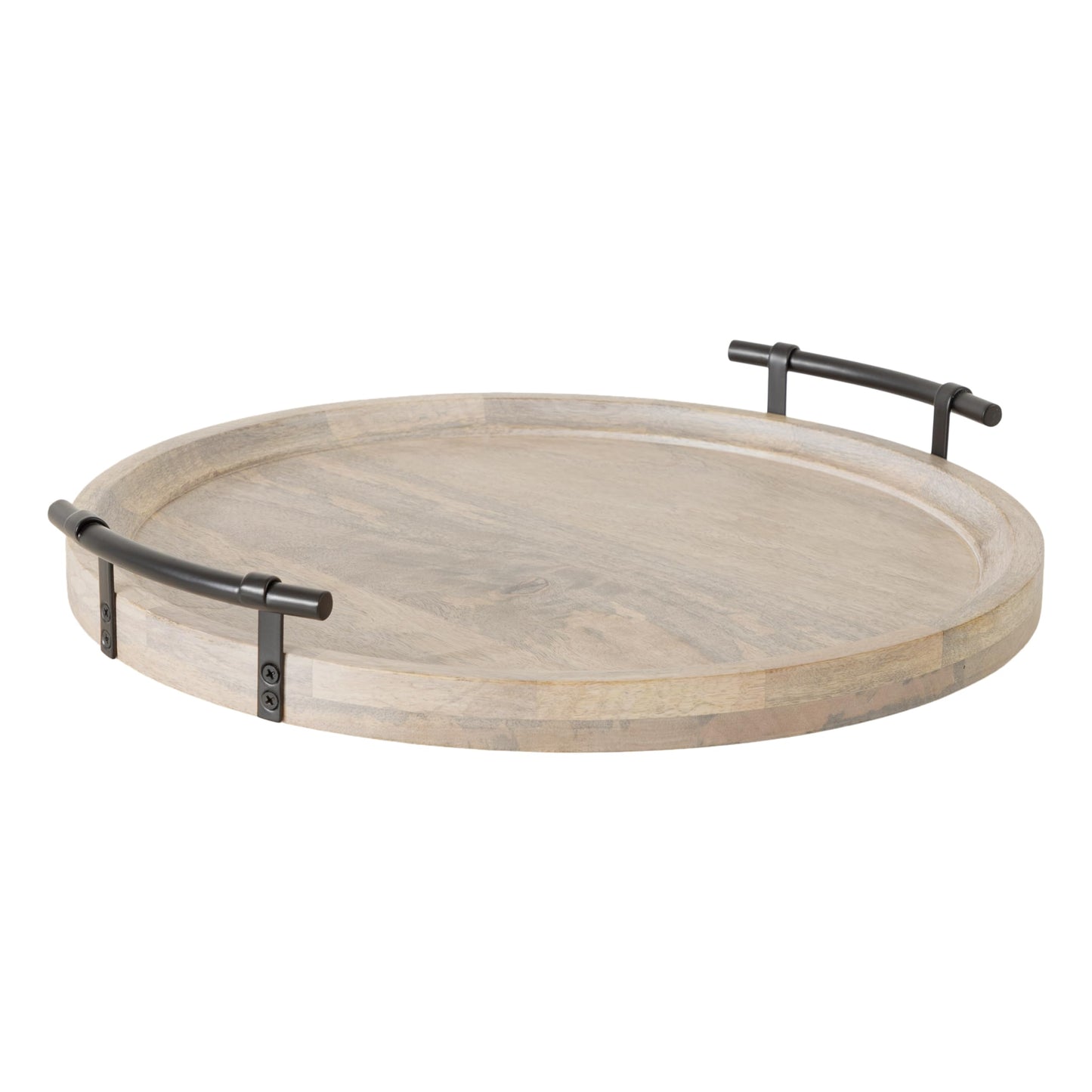 Kate and Laurel Bruillet Farmhouse Wood Round Lazy Susan Tray; 20 x 20; Natural; Wooden Countertop Organizer with Turning Lazy Susan for Kitchen Storage; Coffee Table; or Living Room Ottoman