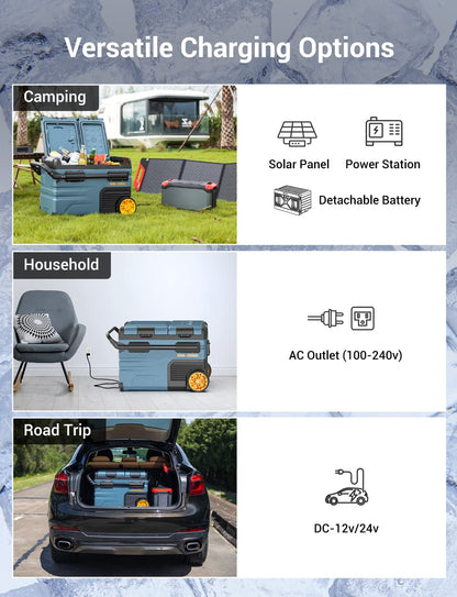 Rock&Rocker 12 Volt Car Refrigerator,59 Quart (55L) 12v Portable refrigerator,Car Fridge Freezer, -4℉-68 Car Cooler 12/24V DC and 100-240V AC for RV, Outdoor Camping APP Control