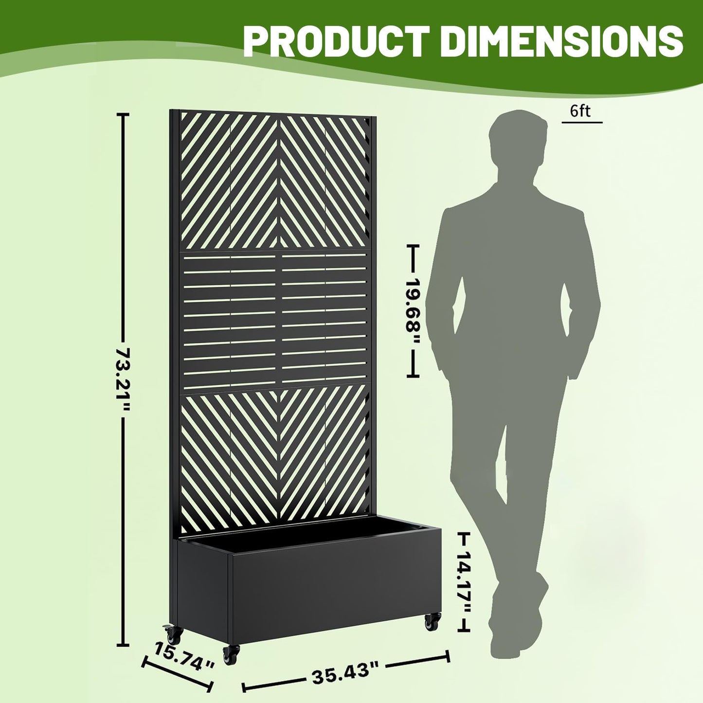 73.21" H×35.43”W Metal Planter Box with Trellis & Wheels, Outdoor Privacy Planters for Patio, Mobile Raised Garden Bed with Trellis for Climbing Plants, Balcony & Backyard (Black 3)