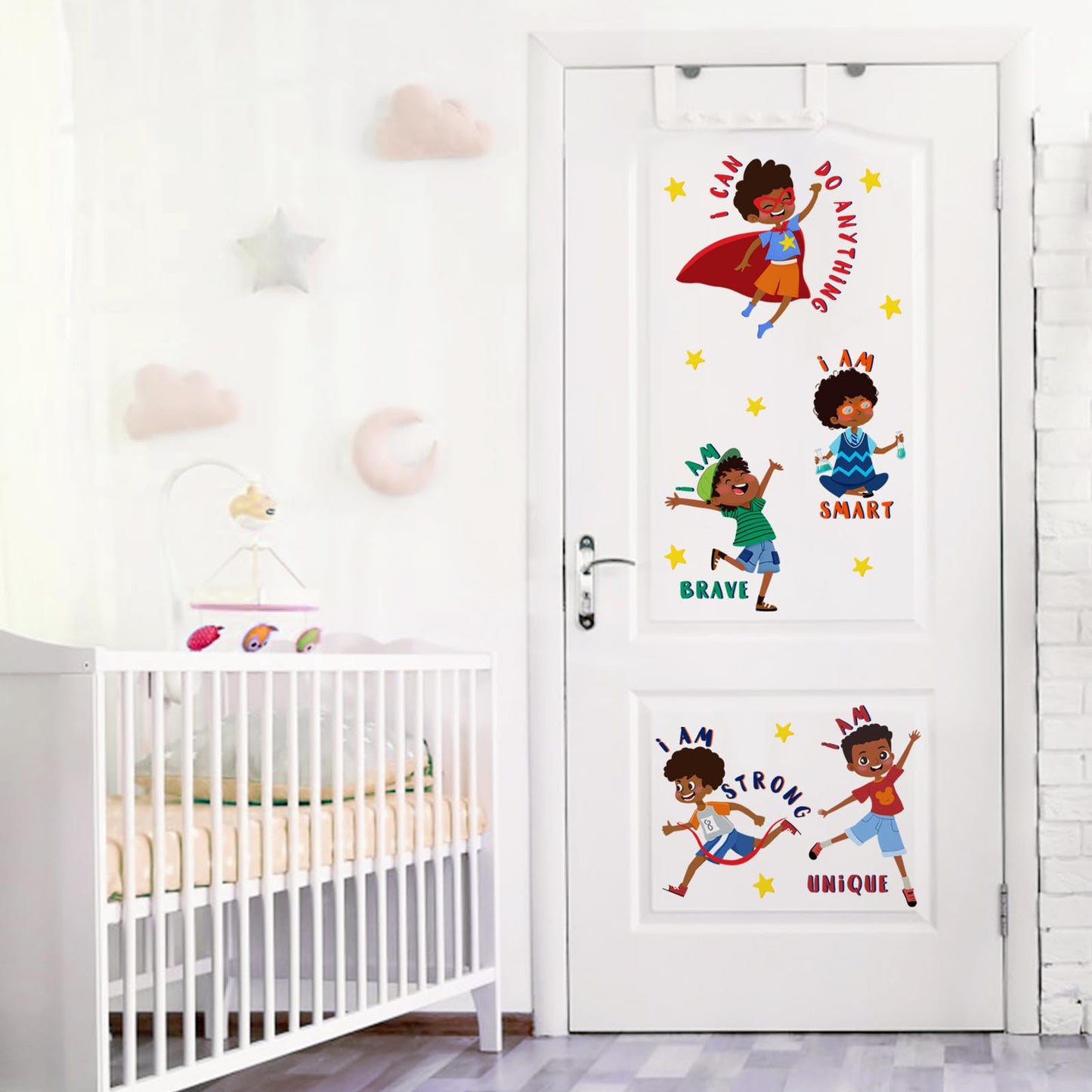 Yovkky Black Boy Inspirational Wall Decals Stickers, African American Positive Quote Toddler Baby Nursery Classroom Decor, Motivational Saying Stars Home Decorations Afro Kids Bedroom Playroom Art