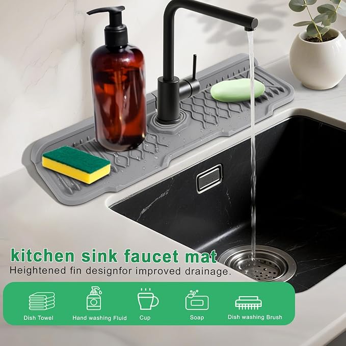 17 Inch Faucet Mat For Kitchen Sink Splash Guard Behind Faucet, ，5°Slope Fast