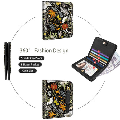 Simikol Womens Small RFID Blocking Wallet Compact Bifold Pocket Cute Credit Card Holder Leather Coin Slot Ladies Mini Purse with ID Window, Dried Flowers