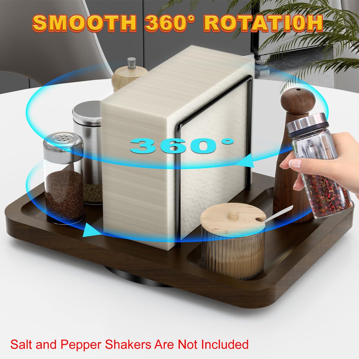 Napkin Holder for Table, Rotating Napkin Dispenser with Salt and Pepper Shakers Caddy, Standing Paper Towel Holder for Bathroom Kitchen Dining Table Decor