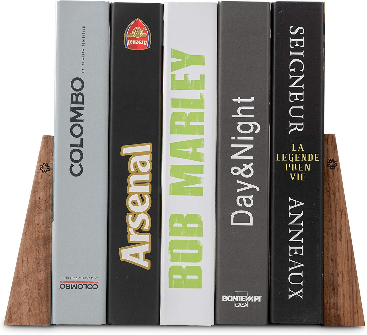 TILISMA Walnut Bookends for Shelves | Wooden Book Ends for Shelves | Sturdy Book Holders, Stoppers with Metal Base for Bookshelves | Slick Decorative Bookends Stands Firmly on Bookshelf (Pair)