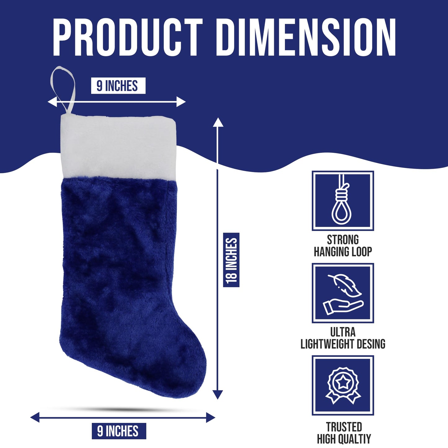 Iconikal 4-Pack Blue Plush Fabric Christmas Stocking, 18-inches Tall, Festive Decor