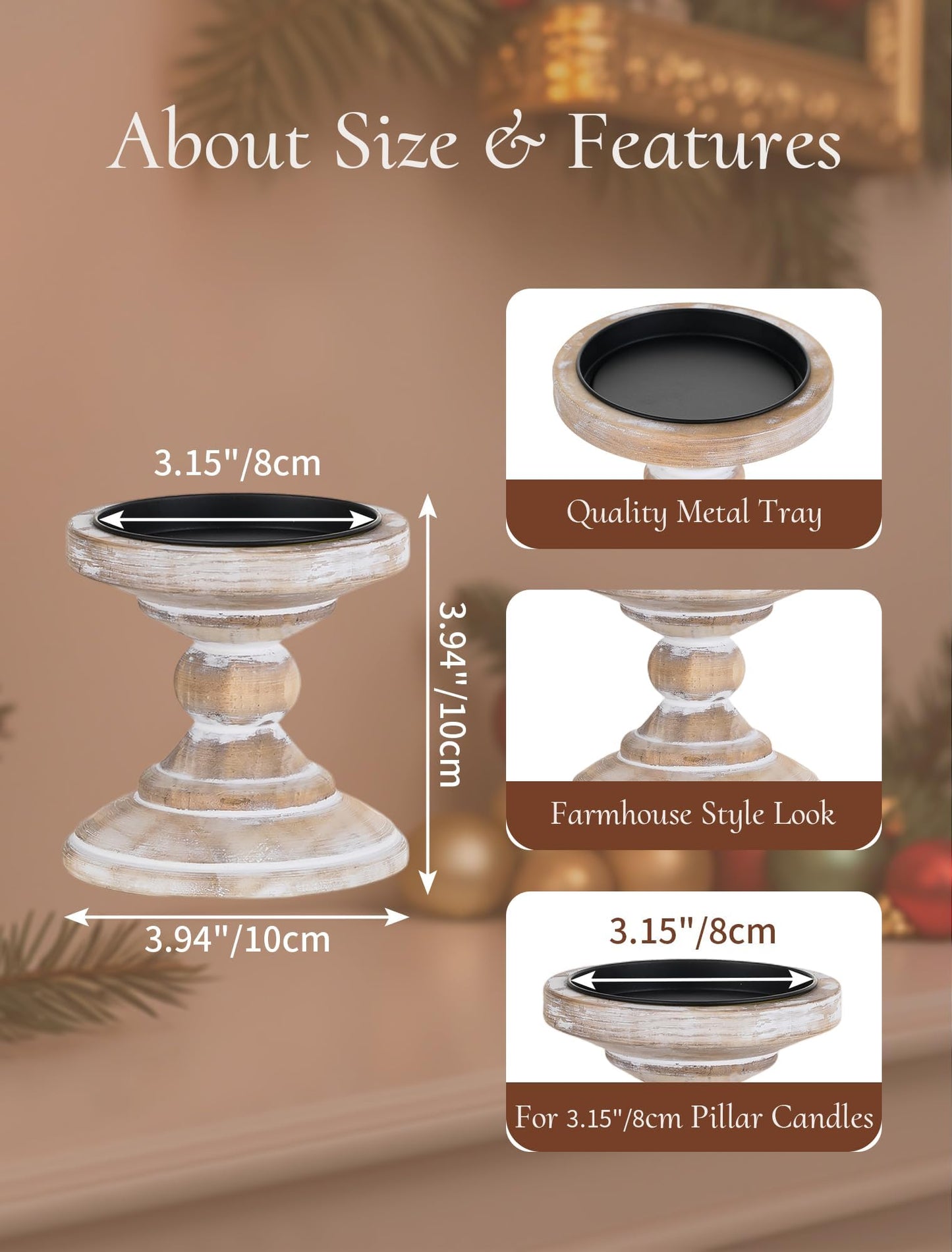 Inweder Wood Pillar Candle Holder: 2Pcs Rustic White Candle Holders for Pillar Candles Wood Candle Holders Distressed Wooden Farmhouse Candle Holder Large Rustic Candle Holder for Fireplace Table