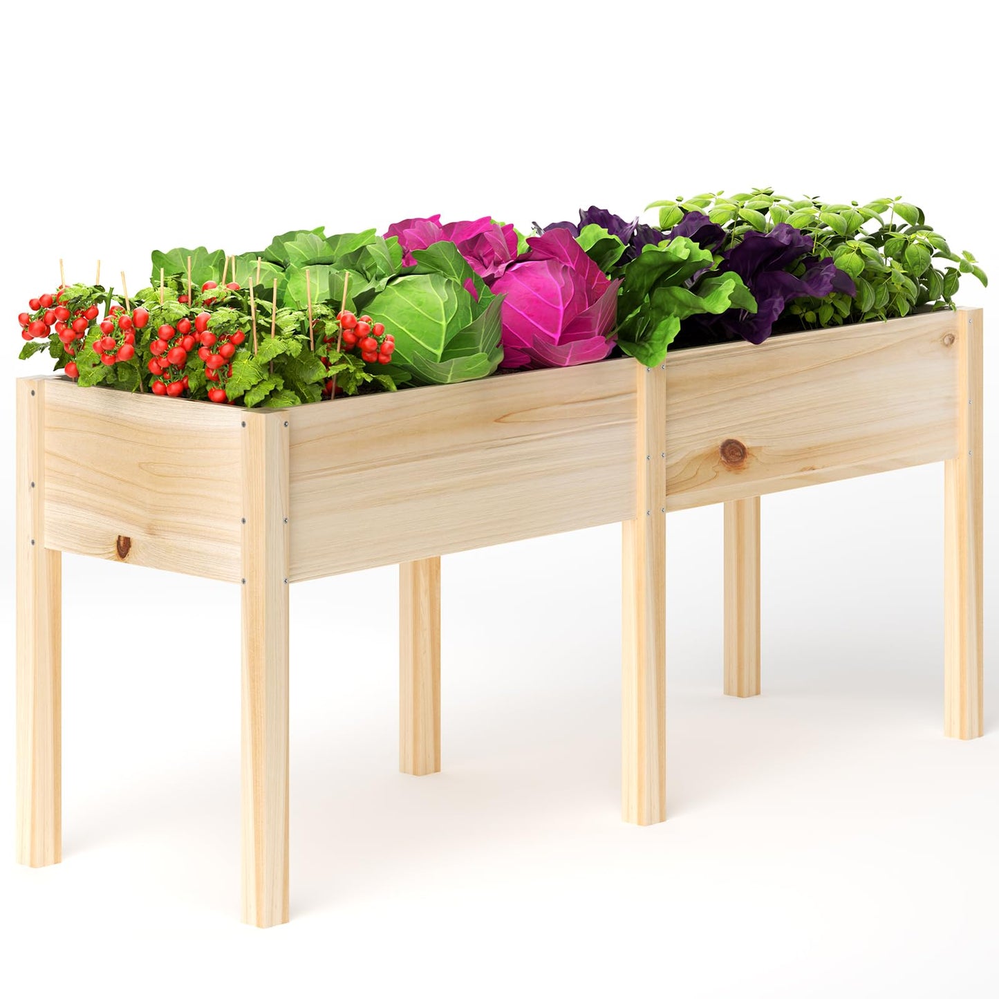 MIXC 72”L X 23”W Raised Garden Bed Outdoors with Legs, Elevated Reinforced Wooden Large Planter Box for Backyard, Patio, Balcony w/Divider Panel, 6 Legs, 300lb Capacity