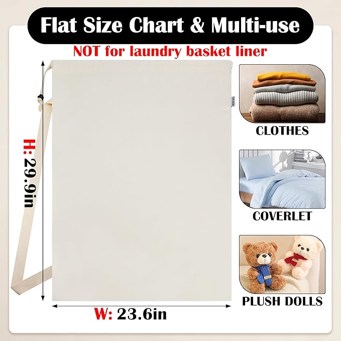 Canvas Laundry Bag with shoulder Strap 24"W x 29"H, Large Drawstring Dirty
