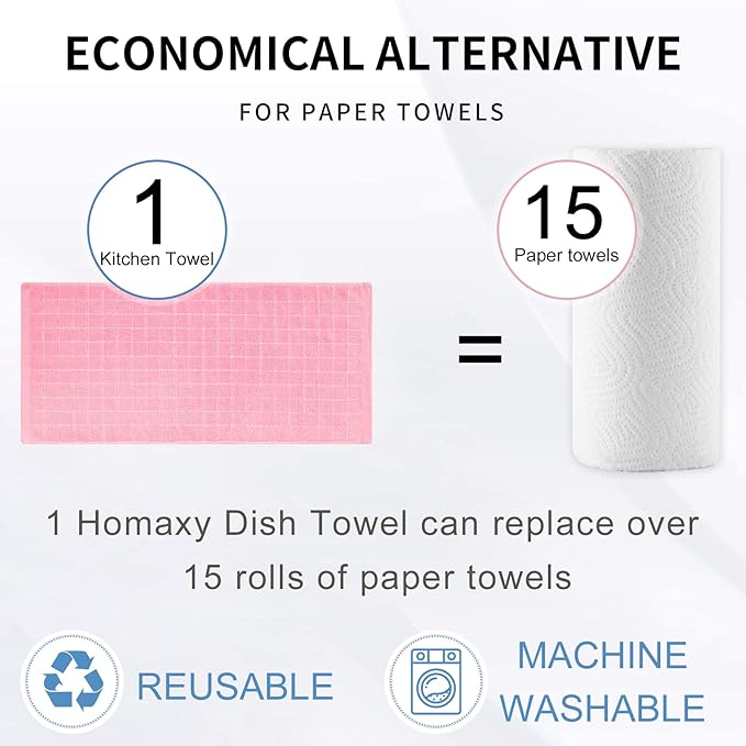 Homaxy 100% Cotton Terry Kitchen Towels, Checkered Designed, Soft and Super