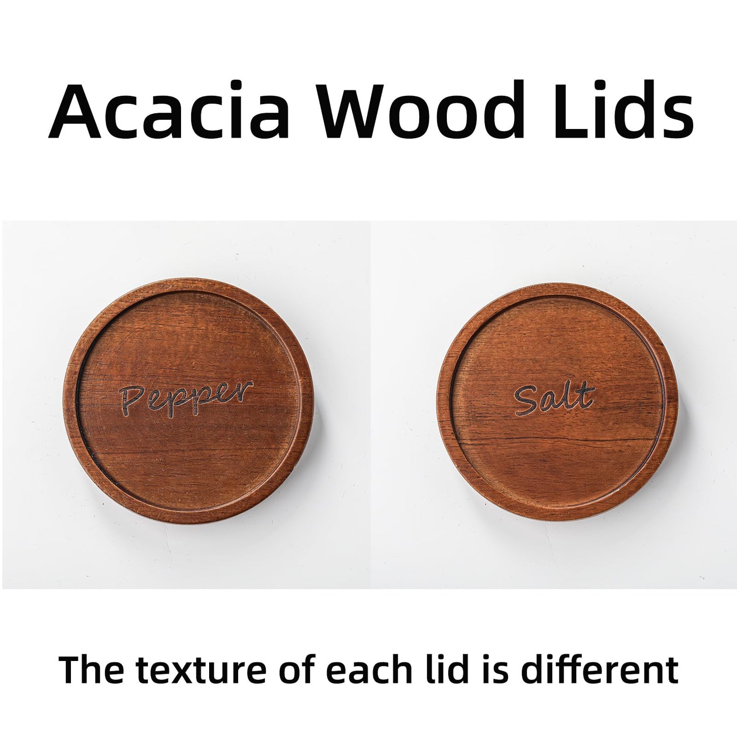 Adewnest Ceramic Salt and Pepper Bowls: 10 oz Stackable Spice Cellar with Wooden Lid - Stacked Seasoning Storage Containers for Kitchen Countertop - White, Set of 2