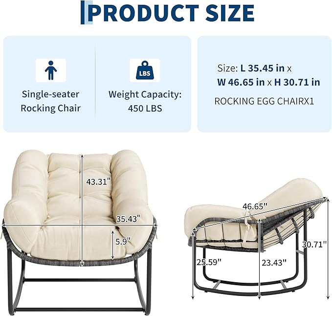 GarveeLife Outdoor Lazy Rocking Chair, Single Metal Rocker
