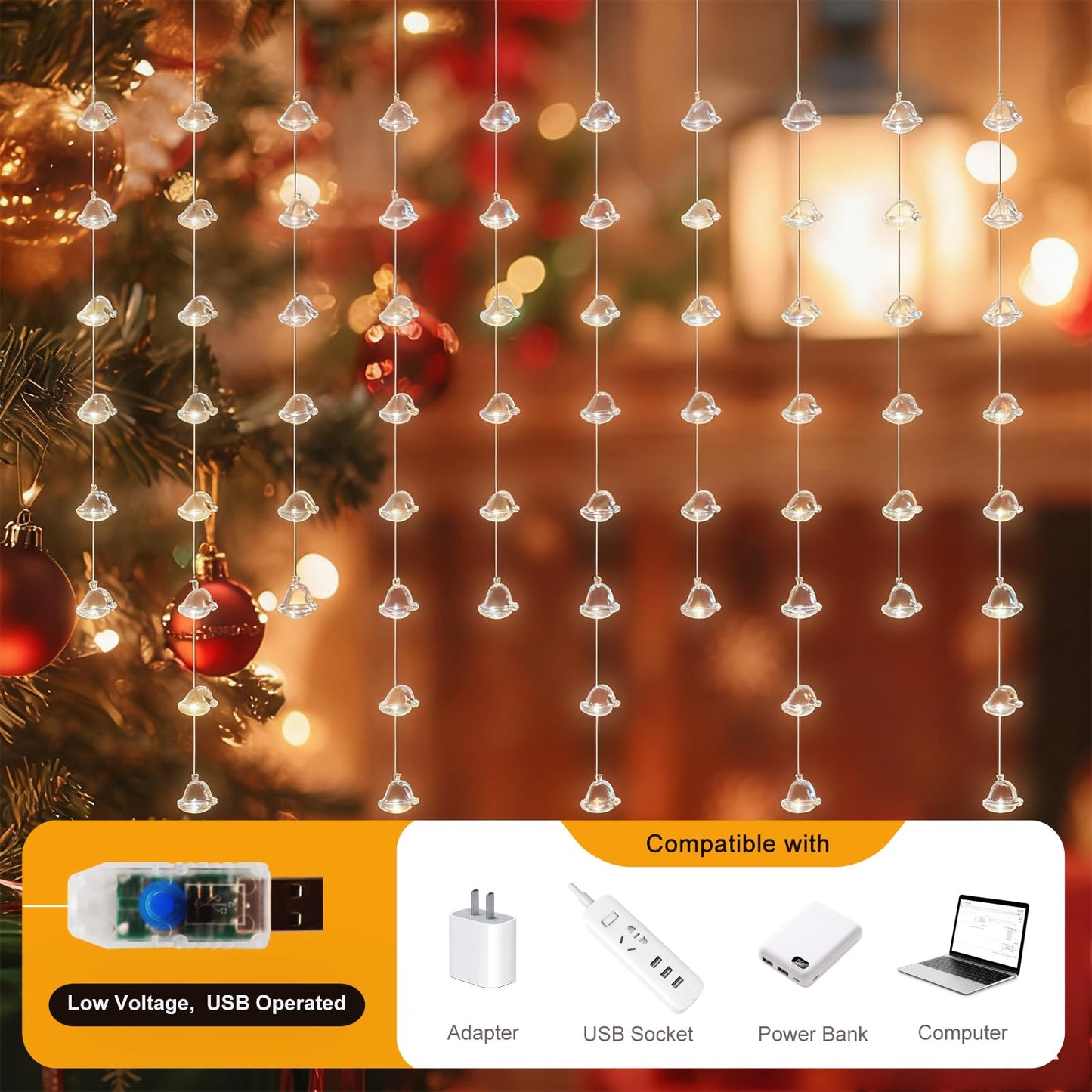 Patioman Santa Hats Curtain Lights, Warm White Window Lights 70 Hanging Light with Remote Fairy Led Twinkle String Lights Home Bedroom Wall Ceiling Décor for Christmas, Wedding, Party, Birthday