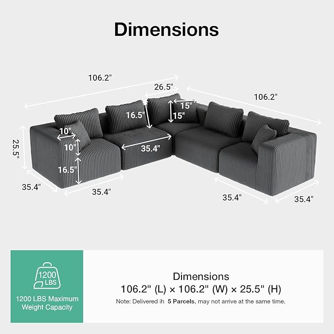 Novilla 106" Modular Sectional Sofa, Modern Cloud Sectional Couch