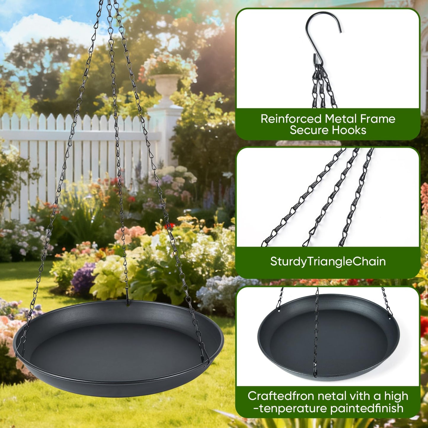 gajavo Plant Hanger Indoor Outdoor, 2 Pack Window Plant Hanger with Trays, Heavy Duty Metal Hanging Planter Basket, No Drip & Stable, for Window Railing Balcony, Black（11.8IN）