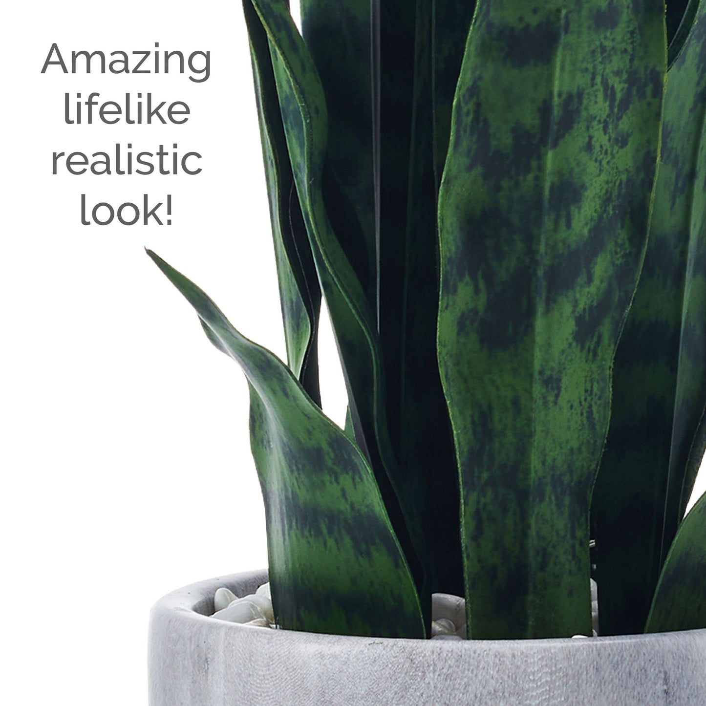Mikasa Snake Plant in Faux Gray Marble Pot for Bathroom Farmhouse Faux Greenery Tabletop Centerpiece Mantel Office Desk Kitchen Decor, 18 inch