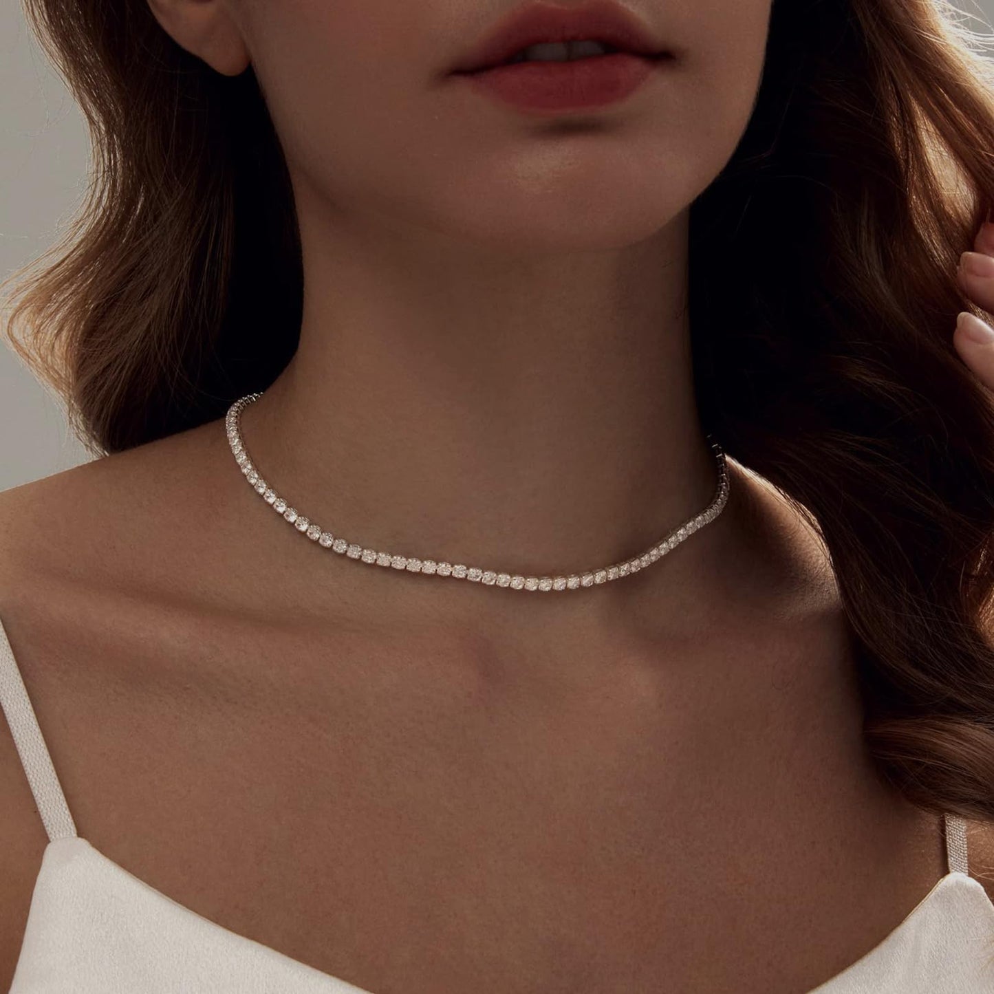 LULII Tennis Necklace Set for Women Dainty Sterling Silver Necklace and Earring Sets Diamond Earrings Crystal Bracelets Diamond Ring for Women Silver Jewelry Sets for Wedding Bride Gift