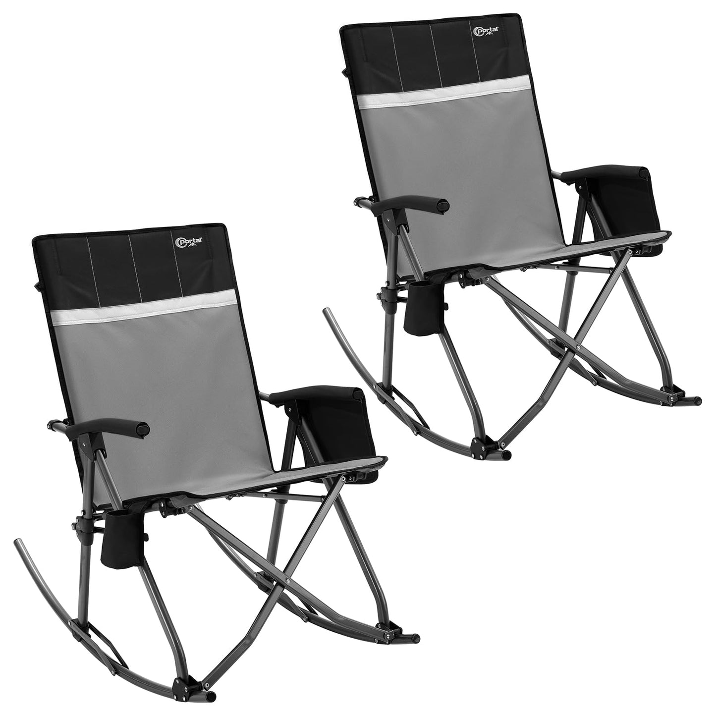 Portal Oversized Folding Rocking Camping Chair for Adults, Portable & Foldable Outdoor Lawn Rocker Chairs with High Back Hard Armrests Carry Bag for Outside, Camp, Patio, Supports 400lbs, Grey&Black