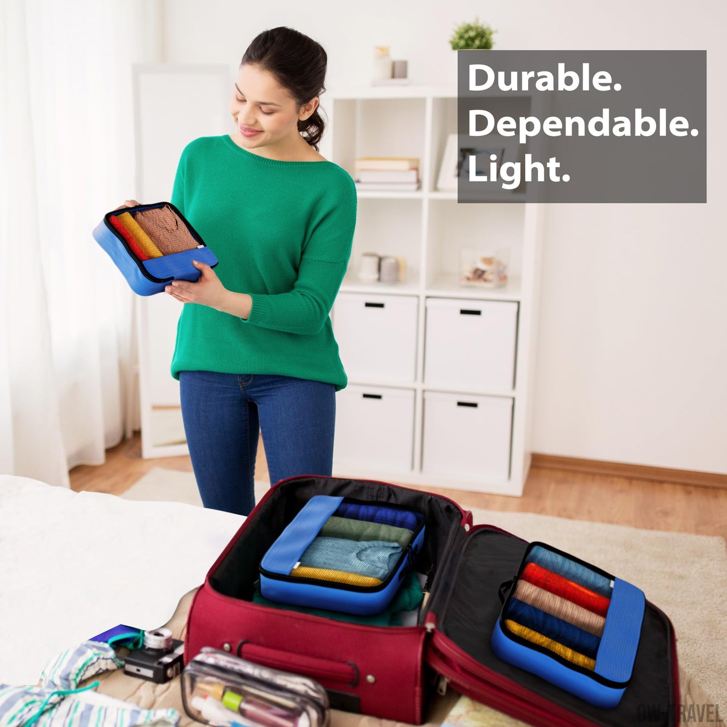 OW-Travel Packing Cubes for Suitcases (5Pcs Blue) 4 Large Suitcase Organiser Bags and Zipper Organiser for Travel Accessories. Luggage Organisers Packing Bags for Suitcases and Backpacks