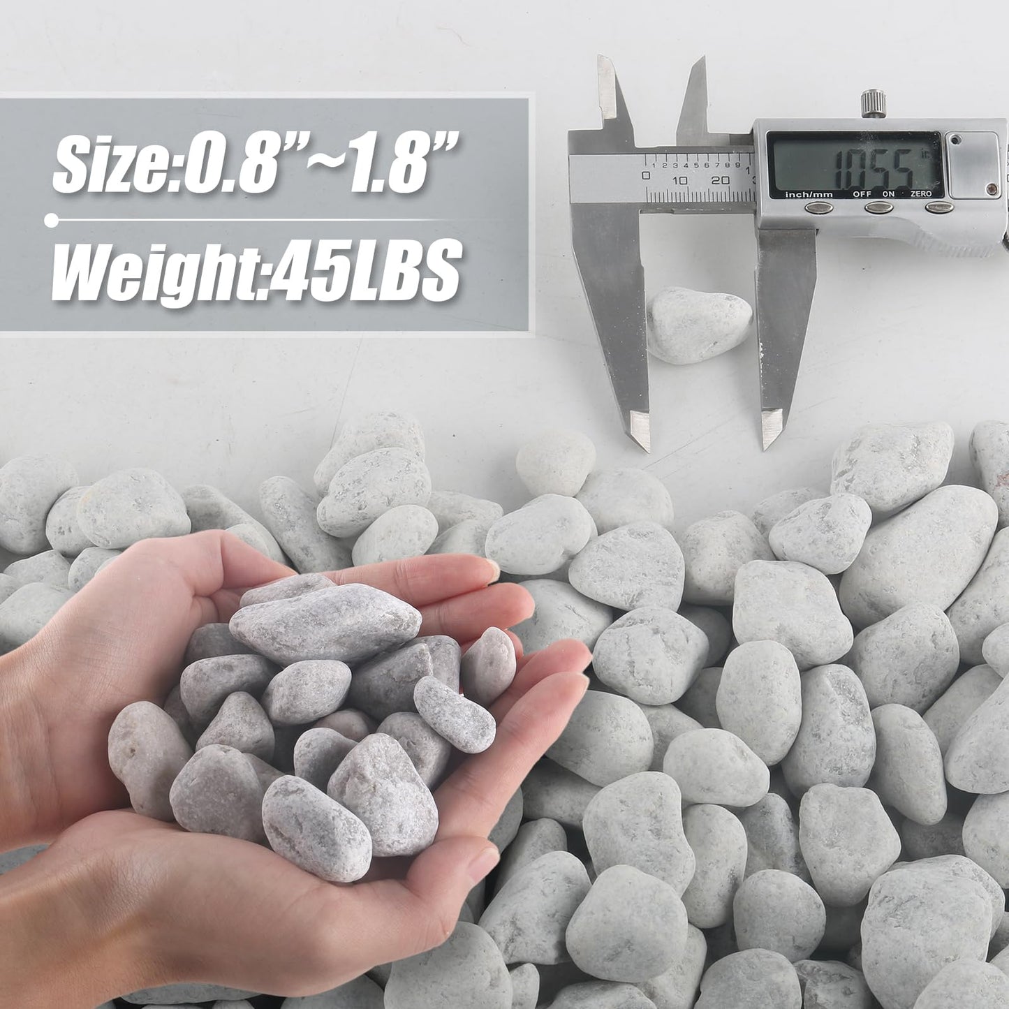 Mulctun 45LB Natural Grey Gravel, 0.8"-1.8" River Rocks,Decorative Pebbles for Indoor Outdoor Planters, Terrarium Rocks in Bulk,Aquarium Gravel for Pathways Backyard Walkways Landscaping Fish Tank