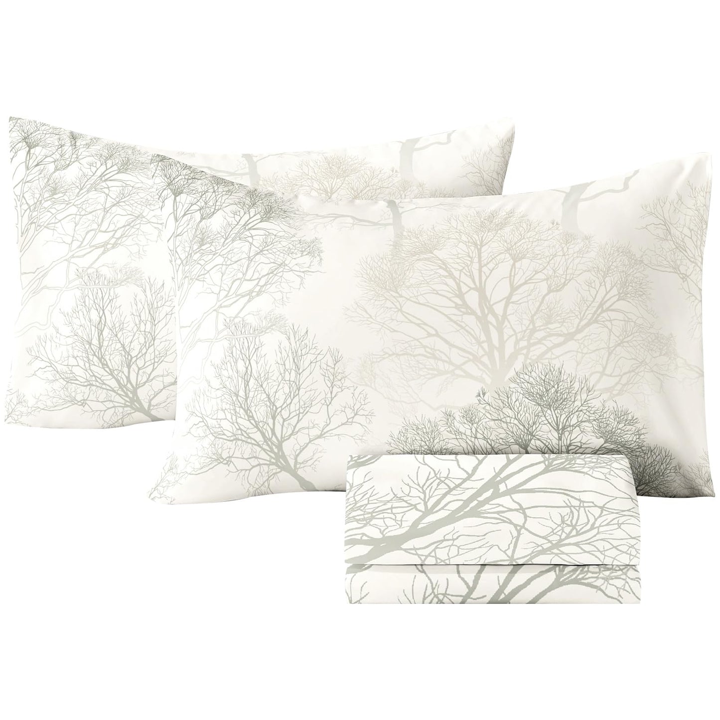 HCORA Floral King Size Sheets Set, Luxury 1800TC Hotel Quality Double Brushed Microfiber Deep Pocket Bed Sheets, Ultra Soft, Breathable and Cooling, 4PC, King