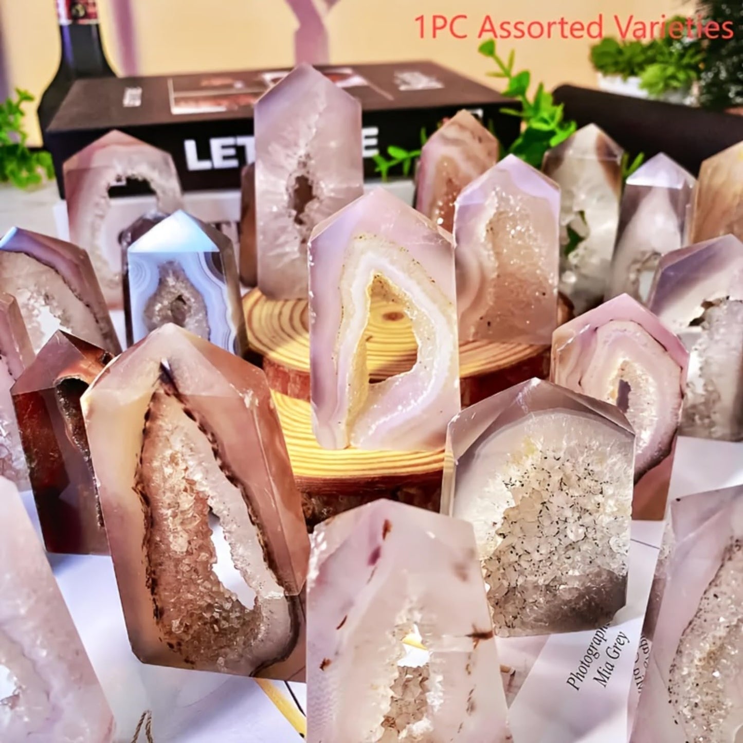YOUNAIERZX Agate Geode Crystal Point Towers Healing Stones for Reiki Energy Grid Meditation and Spiritual Growth