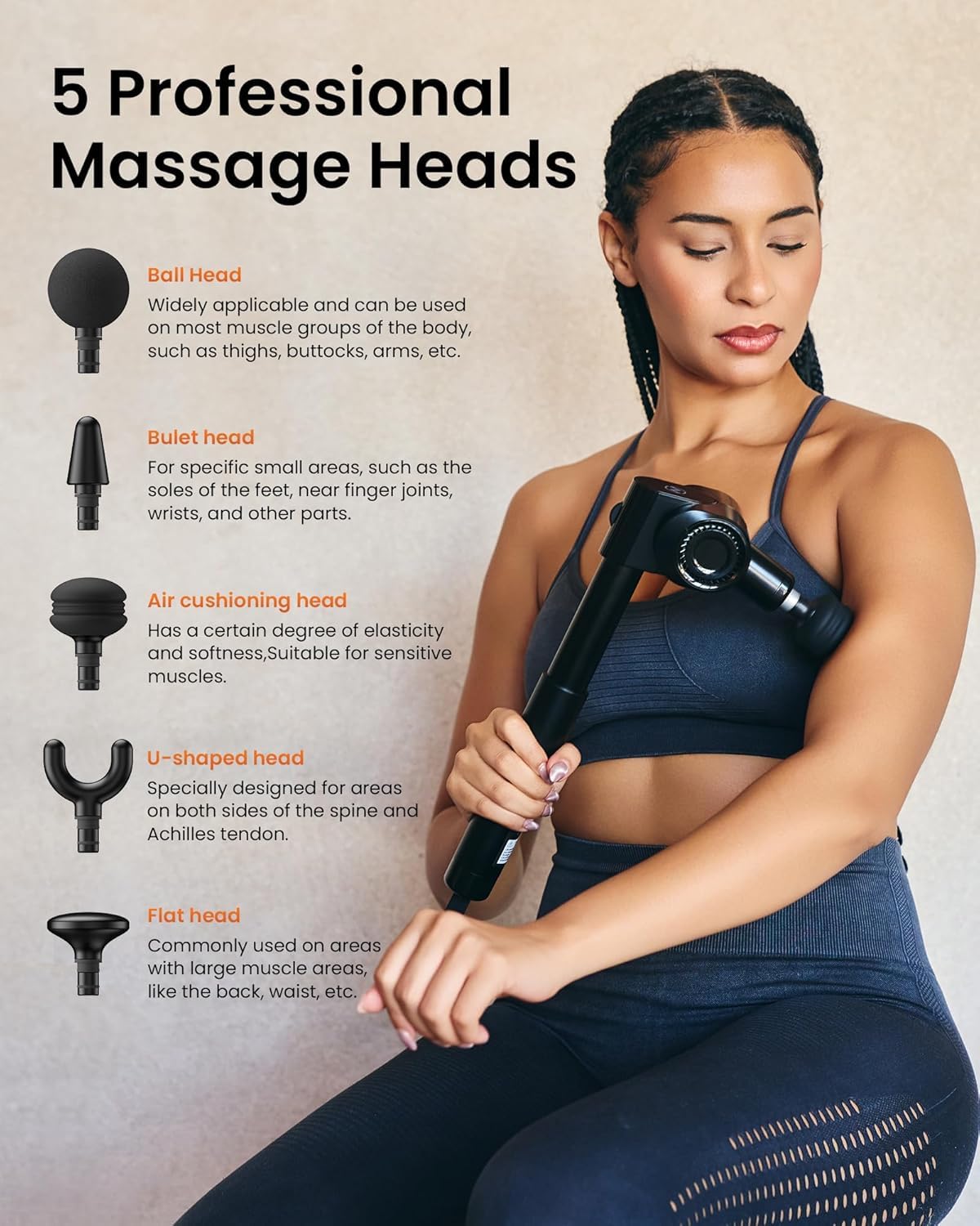 NAPRE Foldable Massage Gun Deep Tissue with 5 Adjustable Angles,Portable Handheld Percussion Back Massager for Muscle/Neck/Body Pain Relief with Long Extension Metal Handle,32-Speeds,with Carry Case