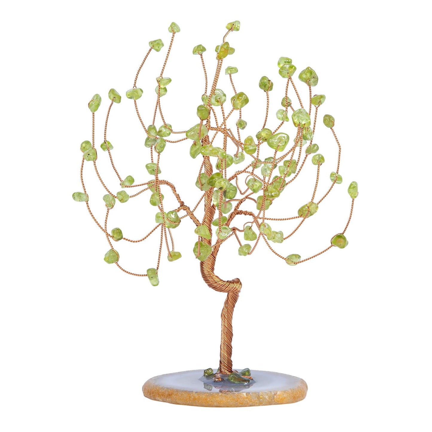 mookaitedecor Peridot Crystal Tree Tumbled Stones, Geode Agate Slices Base Money Tree Decoration for Wealth and Luck 5.7"-6.7"