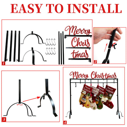 HUTHDAK Metal Merry Christmas Stocking Holder Stand with 8 Hooks,Heavy Duty Freestanding Christmas Stocking Holder Stand for Floor.Deluxe Christmas Stocking Stand-Easy Assembly and Stand for Home