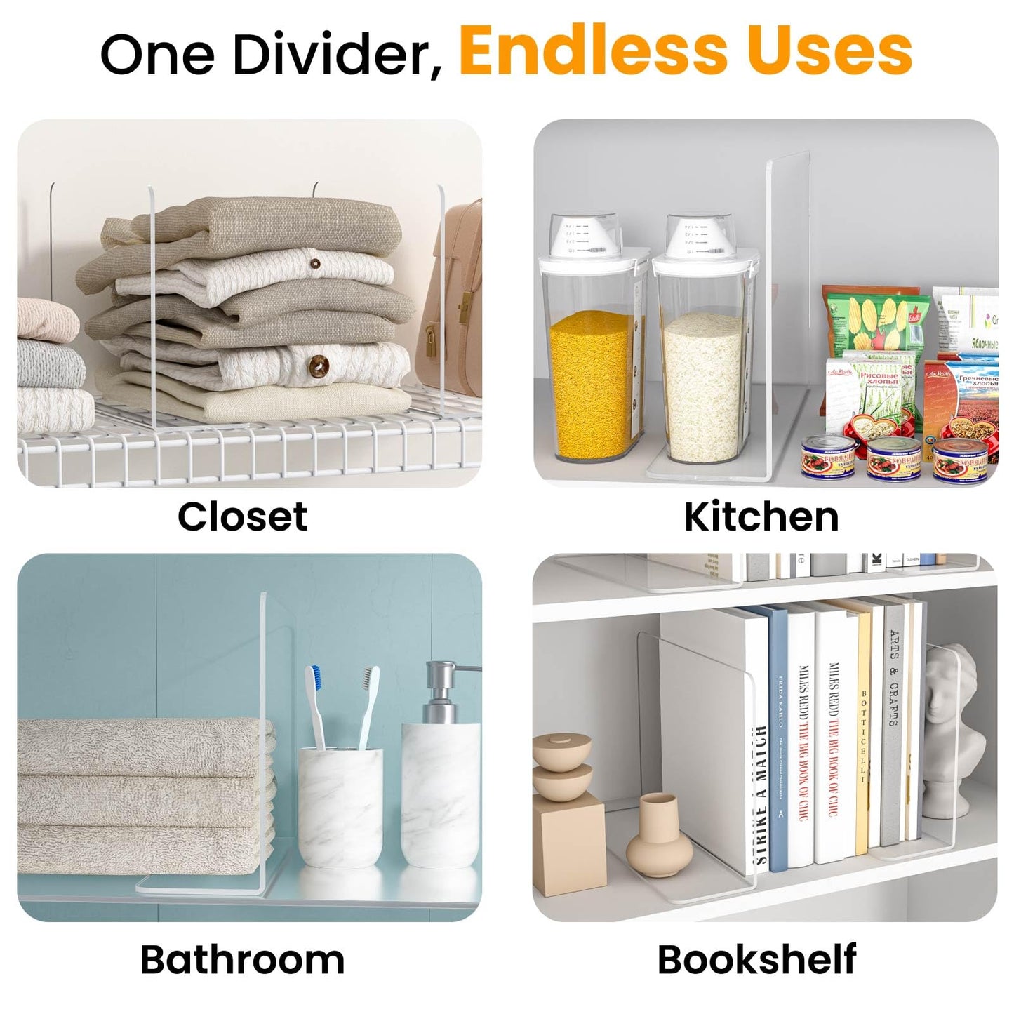 Hotbird Shelf Dividers for Closet Organization – Acrylic Clear Sturdy Dividers to Keep Clothes, Sweaters & Purses Upright, Free-Standing for Wood Shelves, 10" Tall x 12" Deep, 10 Pack