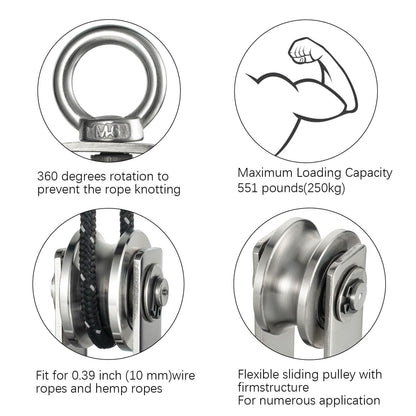 SHINICO Cable Pulley Wheel Stainless Steel, Bearing Inside, Rope Pulley for Pulley System, Gym Equipment, Clothesline, 2 Pack
