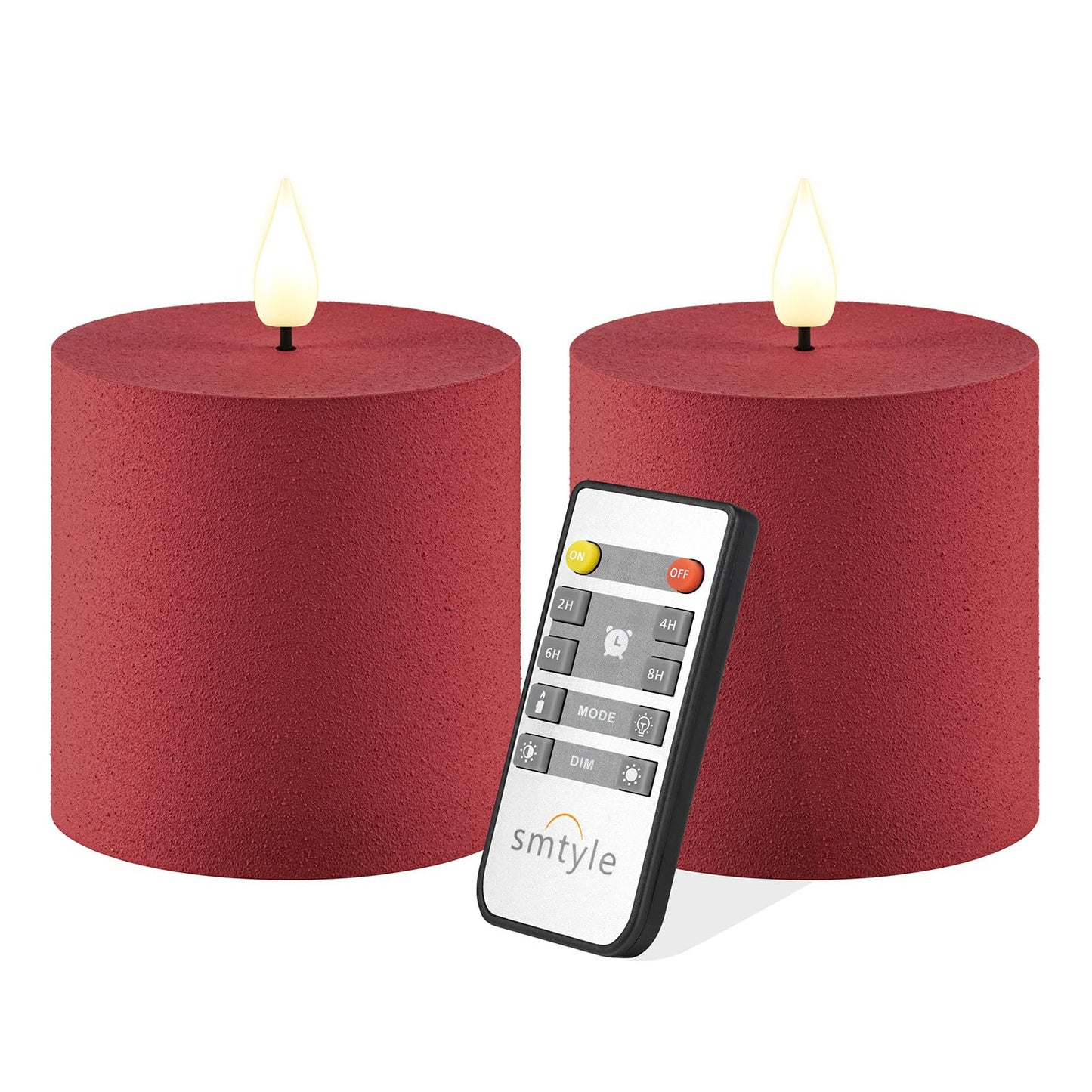 smtyle 3x3 Red Pillar Candles Set of 2 Flameless LED Flickering Battery Operated with Remote and Timer for Christmas Decor