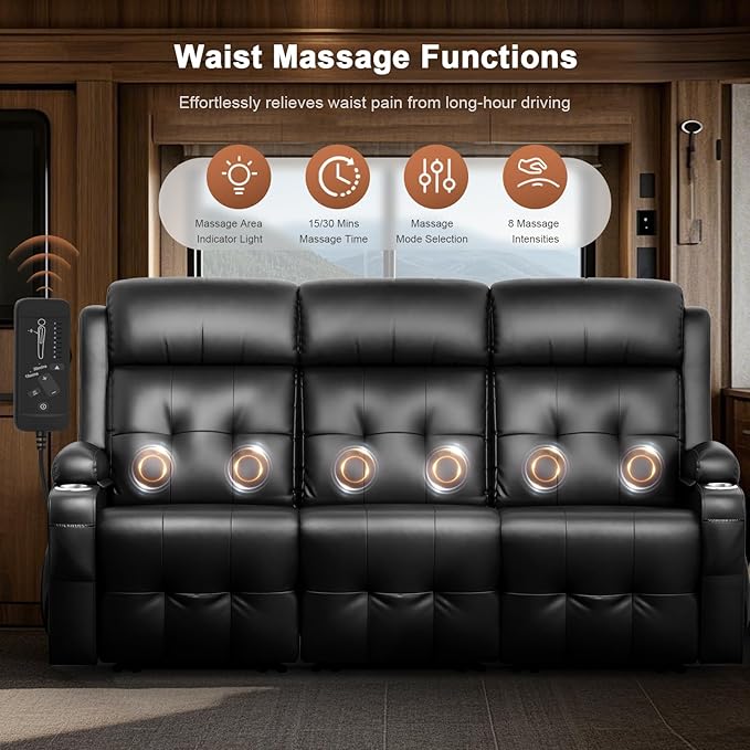 RV Loveseat Recliner Sofa, 3 Seater Massage Wall Hugger Reclining Couch