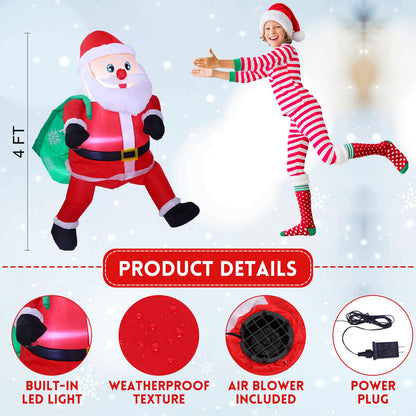 Jenaai 4 ft Christmas Inflatable Santa Claus Outdoor Decorations Climbing Hanging Santa Gift Bag with Build in LED Blow up Christmas Yard Decor for Xmas Porch Garden Lawn Vacation Indoor Outside