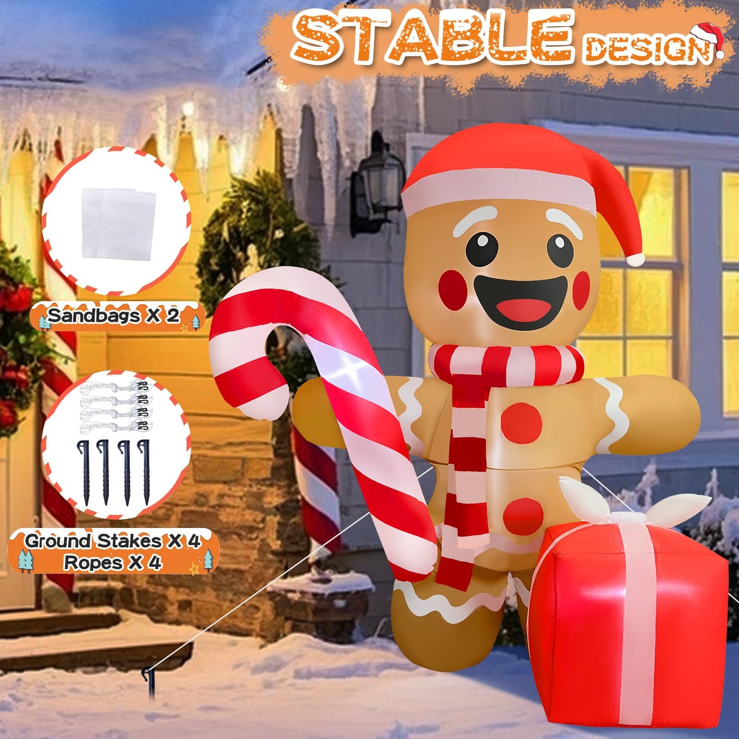 GIGLIM 5.5FT Christmas Inflatable Gingerbread 5.5FT Gingerbread Man Inflatable Christmas Outdoor Decoration Xmas Gingerbread Blow Up Decor with Built-in 4 LED for Yard Garden Lawn(with Storage Bag)