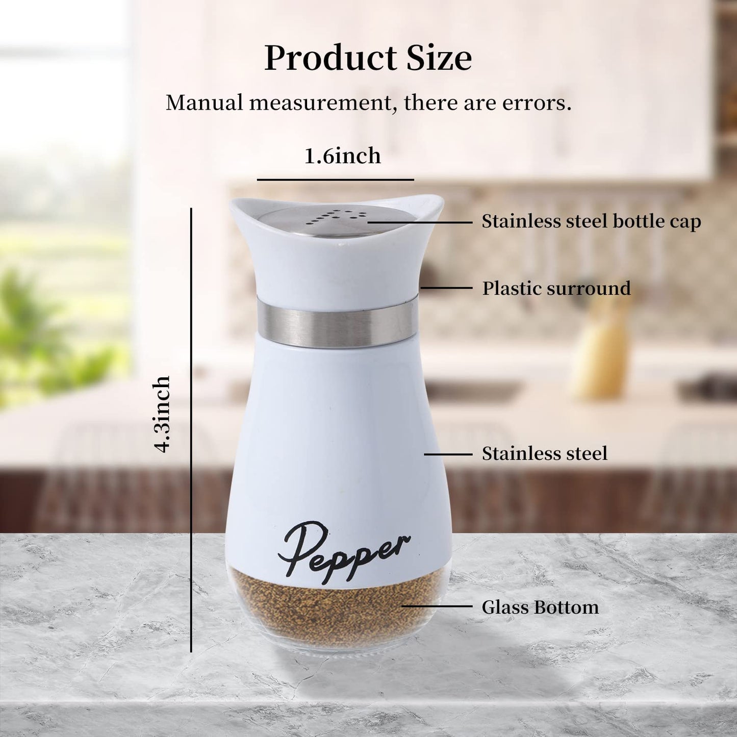 2 Pack Salt and Pepper Shakers Set, Refillable Salt Pepper with Stainless Steel Lid Container Spice Shakers Bottle for Home Kitchen, Restaurant, Picnic (White)