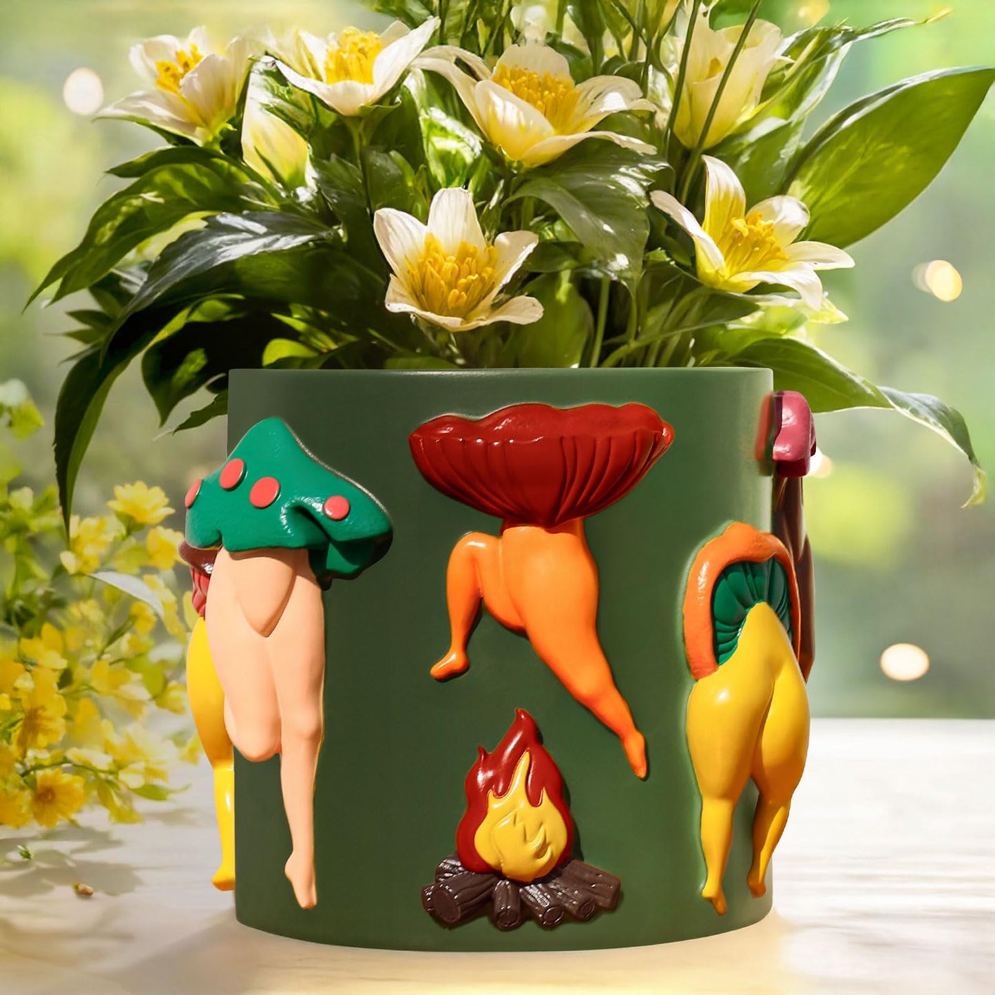 GUGUGO Mushroom Female Body Planters, Unique Dancing Lady Flowers Planter, Cute Quirky Butt Plant Pots for Indoor Plants, Funny Succulent Flower Pot for Home Decor, Eclectic Aesthetic Gift, Green