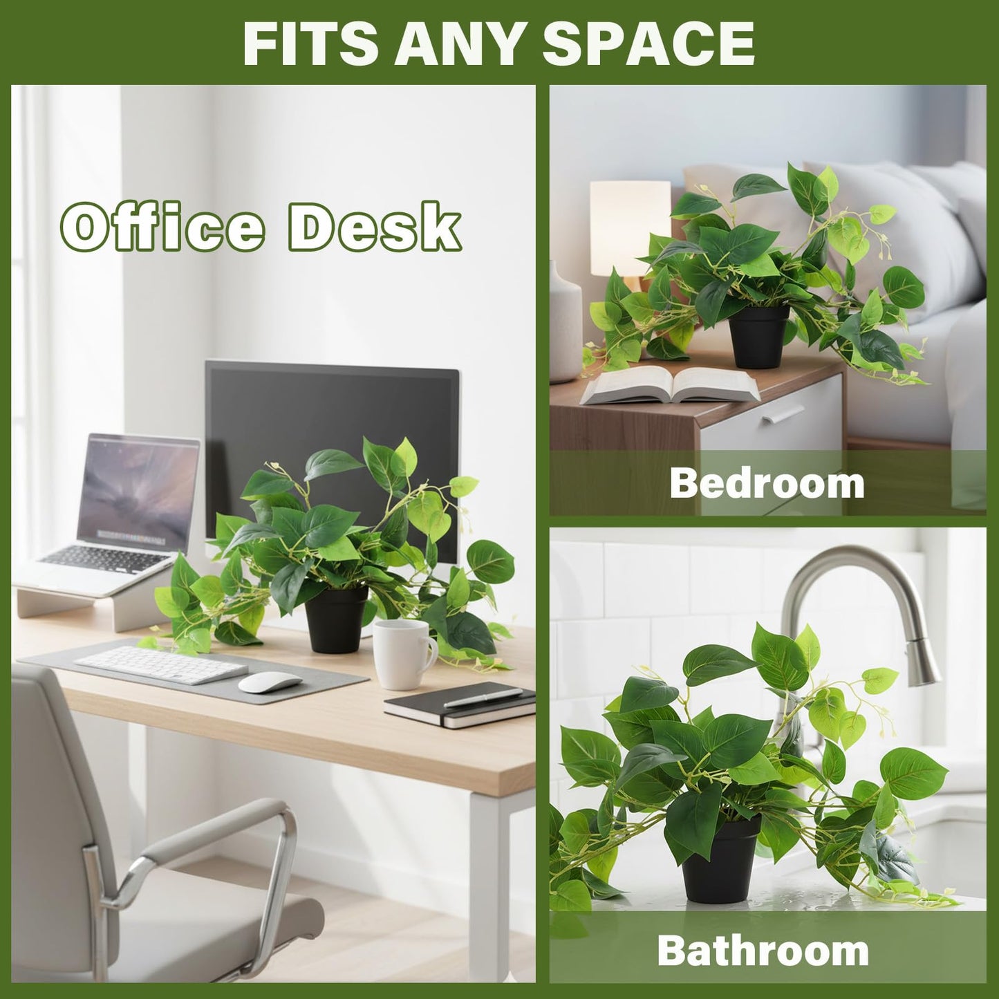 Tiita 1 Pack Fake Plants Artificial Scindapsus Aureus in Pots, Realistic Fake Greenery Potted Plants for Home Office Desk Window Sill Bathroom Bedroom Outdoor Indoor