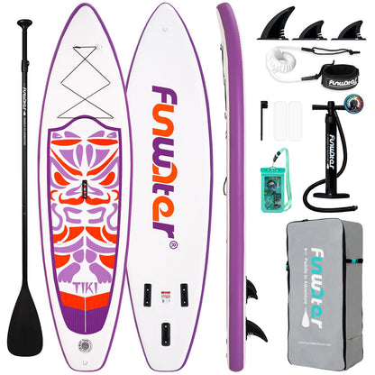 FunWater Inflatable 10'6×33"×6" Ultra-Light (17.6lbs) SUP for All Skill Levels Everything Included with Stand Up Paddle Board, Adj Floating Paddles, Pump, ISUP Travel Backpack, Leash,Waterproof Bag