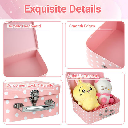 Dloulqz Paperboard Suitcases Set of 3 Decorative Storage Boxes with Lids,Mini Suitcase,Cute Storage Gift Boxes for Barbie Doll,Toys,Photos,Hat,Christmas New Year,Wedding Birthday Party Home Decoration