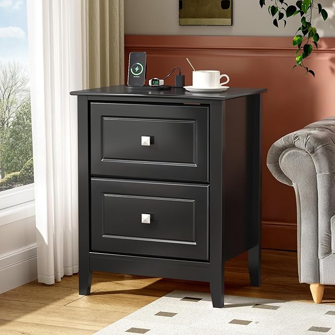 VINGLI 18.9" W Black Nightstand Set of 2