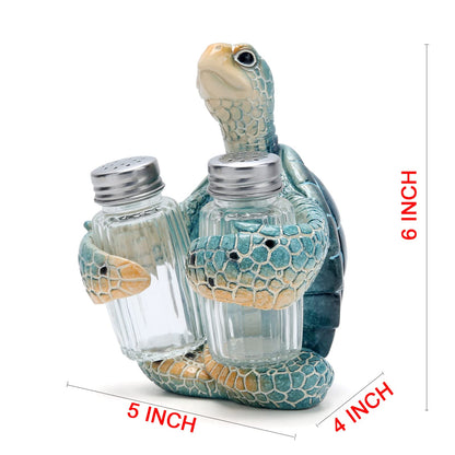Hodao Sea Turtle With Salt and Pepper Shaker Figurines Decorations Turtle Set with Holder Figurine for Beach Bar or Tropical Kitchen Decor Turtle Table Decorations For Home Gifts (Turtle)