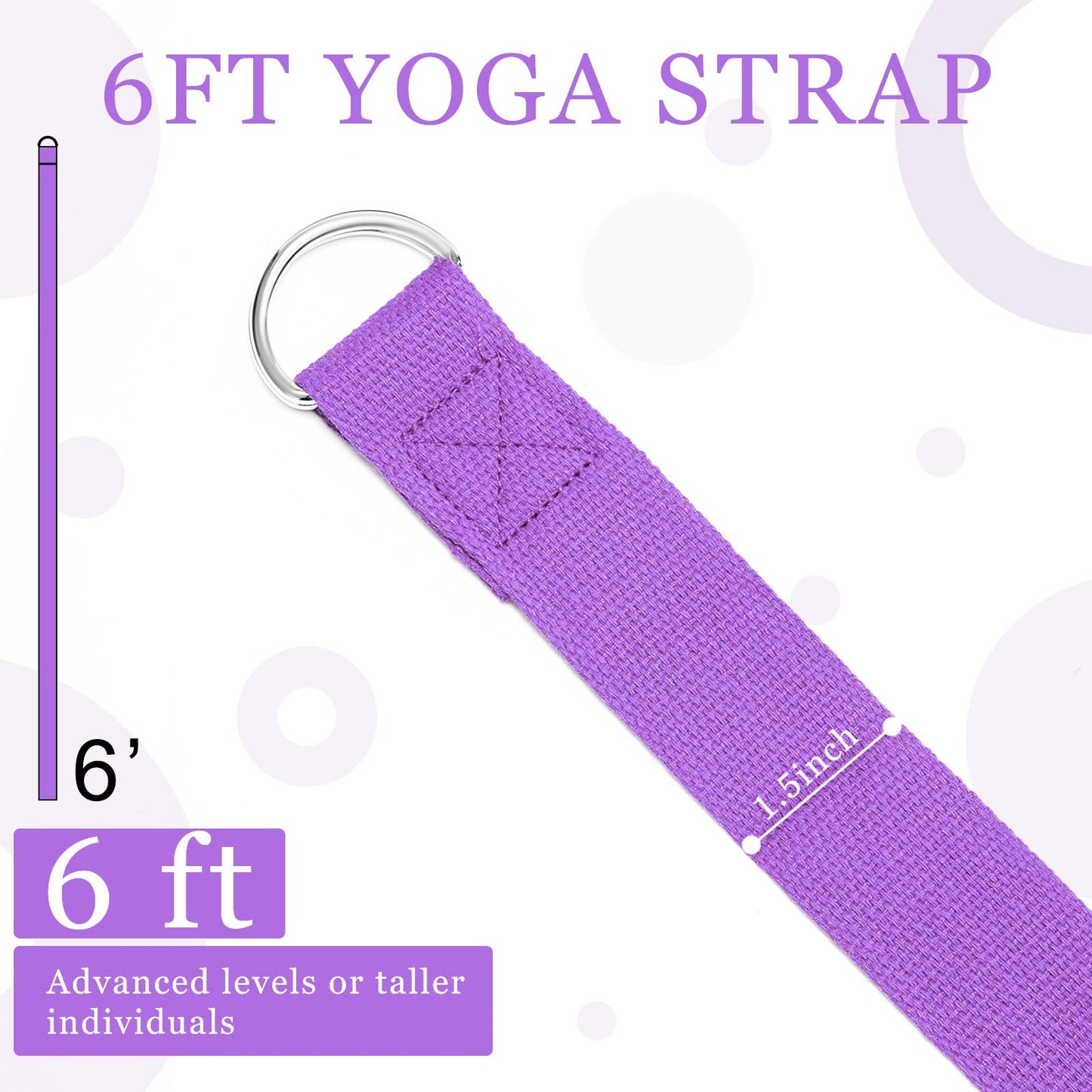Leyndo 24 Pcs Yoga Strap Stretching Pilates Exercise Adjustable Straps 6 ft Non Elastic Yoga Belt with Adjustable D Ring Buckle for Pilates Gym Workouts Fitness (Purple)